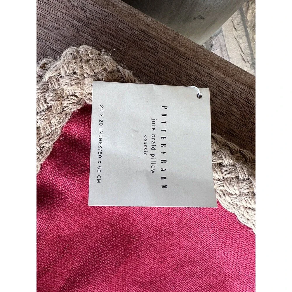 Pottery Barn 20x20 Red Linen Zipper Pillow Cover w Jute Trim